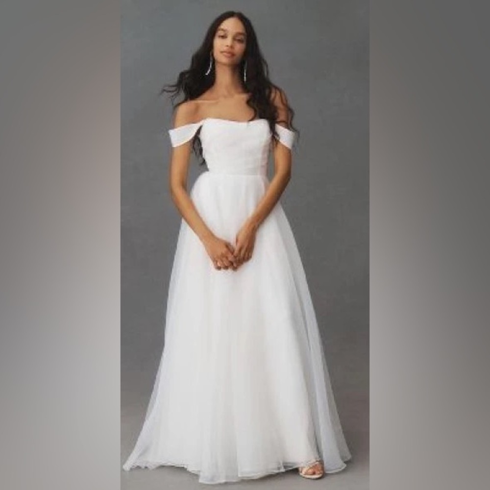 Jenny Yoo White Off-the-Shoulder A-Line Wedding Dress - Picture 5 of 16